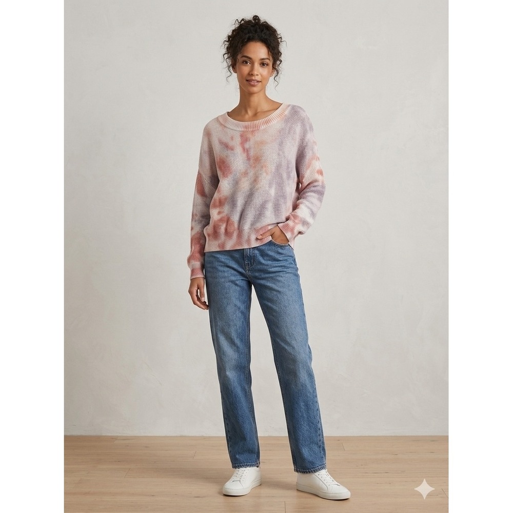 Pink Lily Tie Dye Cotton Knit Sweater Pink Purple Orange Medium